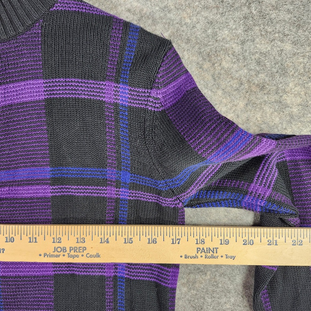 Lauren Ralph Lauren Women P/M Purple Black Plaid Quarter Zip Cotton Sweater - Picture 3 of 12